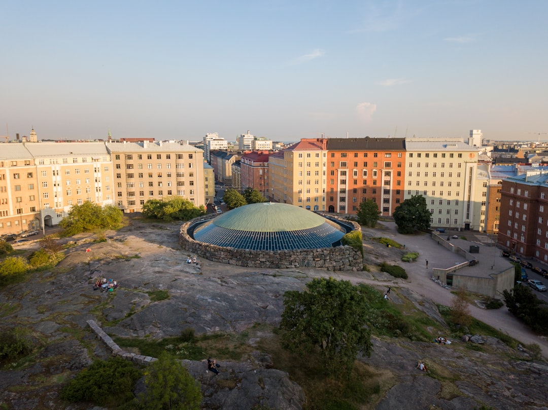 an aerial view of a city with buildings